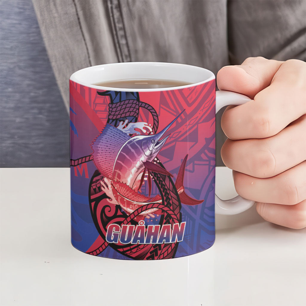 Guam Blue Marlin Fishing Ceramic Mug Guahan Fish Hook Tattoo