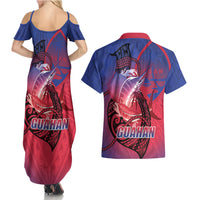 Guam Blue Marlin Fishing Couples Matching Summer Maxi Dress and Hawaiian Shirt Guahan Fish Hook Tattoo LT14 - Polynesian Pride