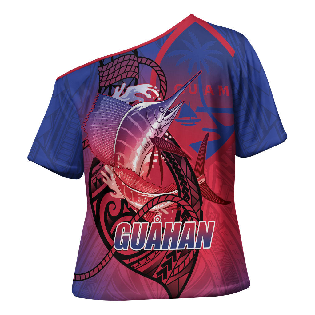 Guam Blue Marlin Fishing Cross Shoulder Shirt Guahan Fish Hook Tattoo