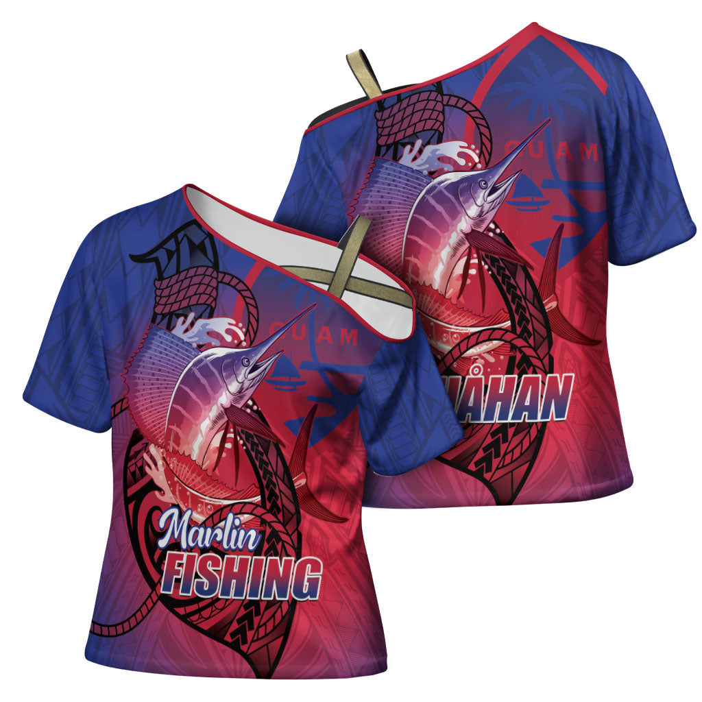 Guam Blue Marlin Fishing Cross Shoulder Shirt Guahan Fish Hook Tattoo