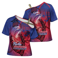 Guam Blue Marlin Fishing Cross Shoulder Shirt Guahan Fish Hook Tattoo