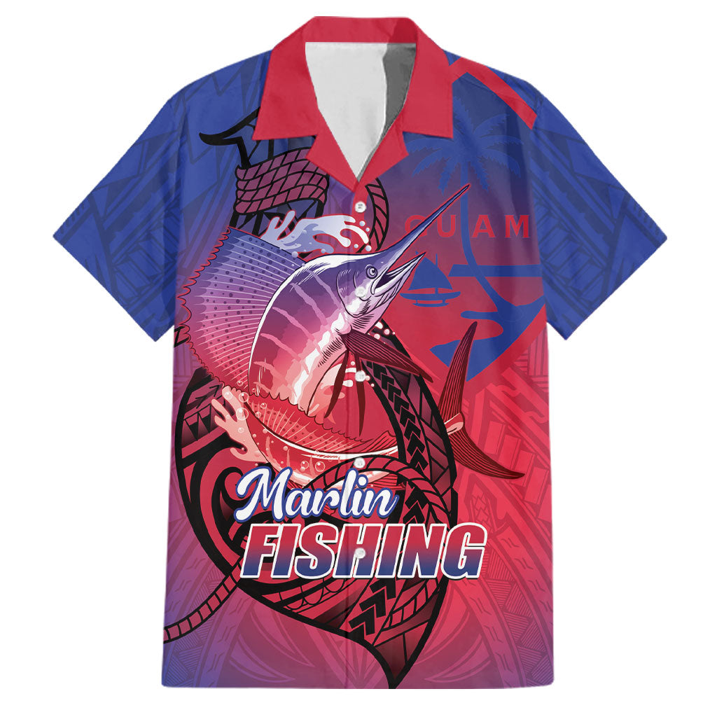 Guam Blue Marlin Fishing Family Matching Long Sleeve Bodycon Dress and Hawaiian Shirt Guahan Fish Hook Tattoo LT14 Dad's Shirt - Short Sleeve Blue - Polynesian Pride