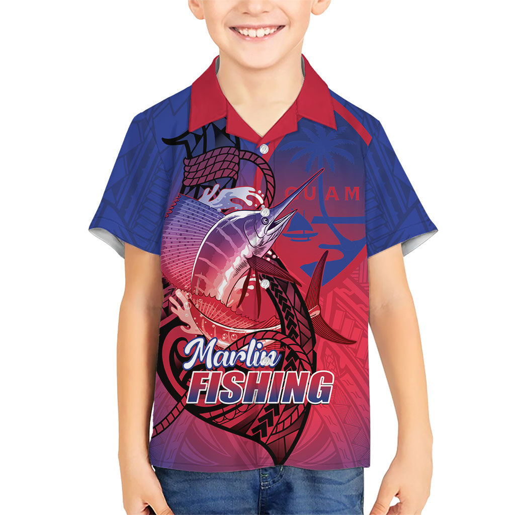 Guam Blue Marlin Fishing Family Matching Mermaid Dress and Hawaiian Shirt Guahan Fish Hook Tattoo LT14 Son's Shirt Blue - Polynesian Pride