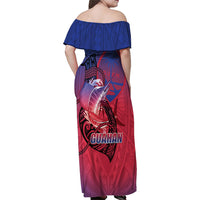 Guam Blue Marlin Fishing Family Matching Off Shoulder Maxi Dress and Hawaiian Shirt Guahan Fish Hook Tattoo LT14 - Polynesian Pride