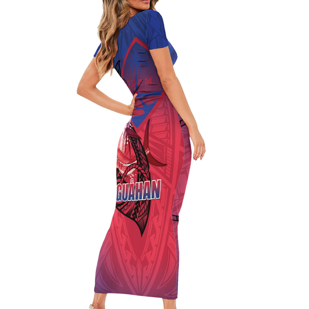 Guam Blue Marlin Fishing Family Matching Short Sleeve Bodycon Dress and Hawaiian Shirt Guahan Fish Hook Tattoo LT14 - Polynesian Pride