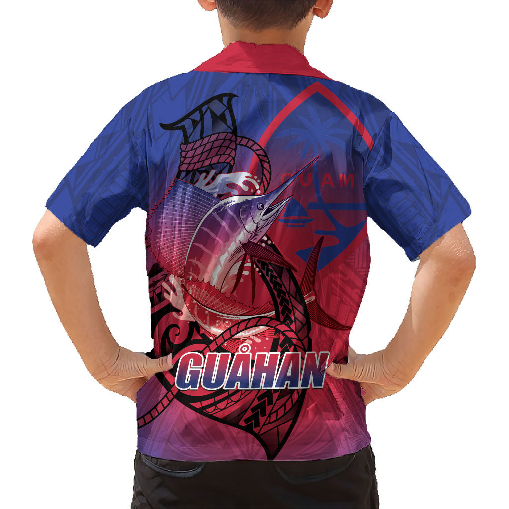 Guam Blue Marlin Fishing Family Matching Summer Maxi Dress and Hawaiian Shirt Guahan Fish Hook Tattoo LT14 - Polynesian Pride