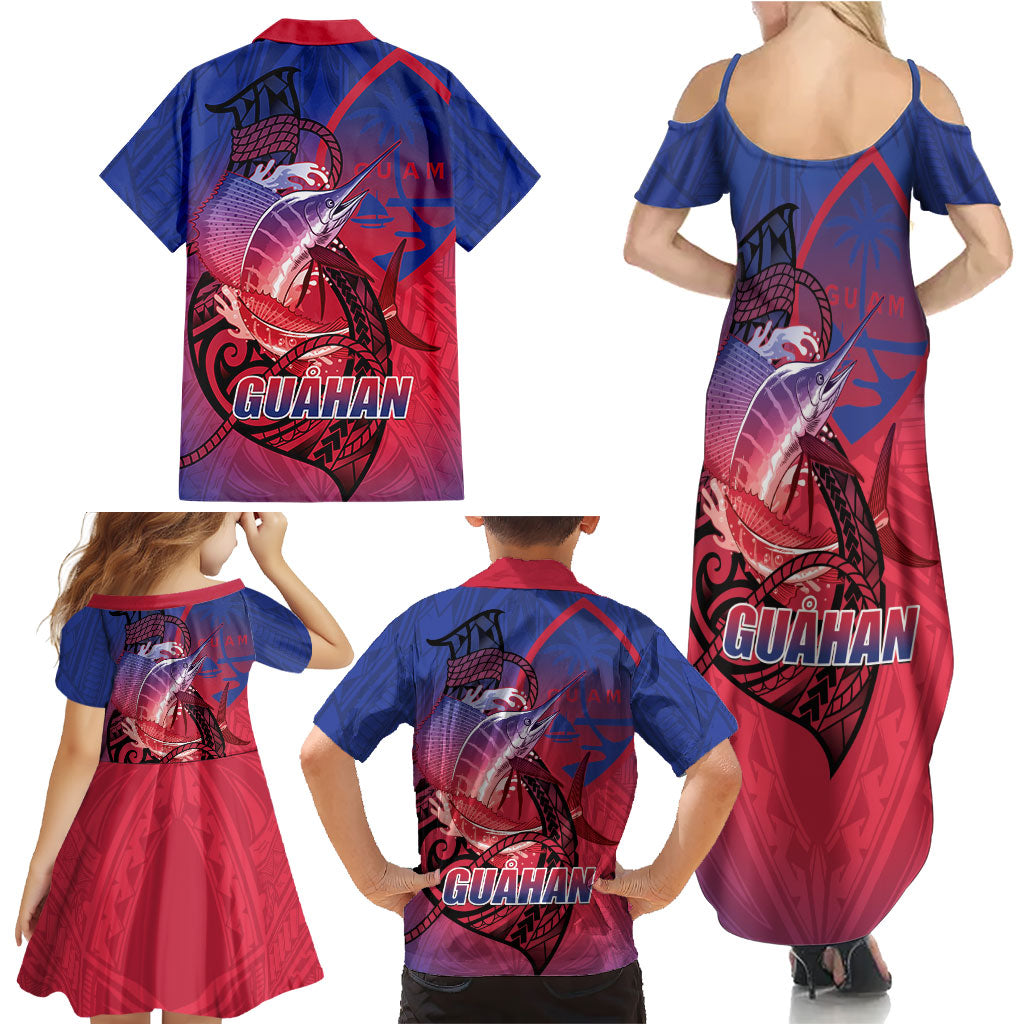 Guam Blue Marlin Fishing Family Matching Summer Maxi Dress and Hawaiian Shirt Guahan Fish Hook Tattoo LT14 - Polynesian Pride