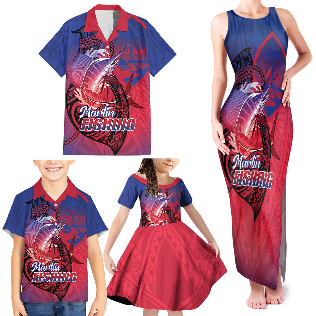 Guam Blue Marlin Fishing Family Matching Tank Maxi Dress and Hawaiian Shirt Guahan Fish Hook Tattoo LT14 - Polynesian Pride