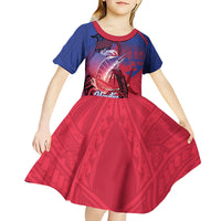 Guam Blue Marlin Fishing Kid Short Sleeve Dress Guahan Fish Hook Tattoo