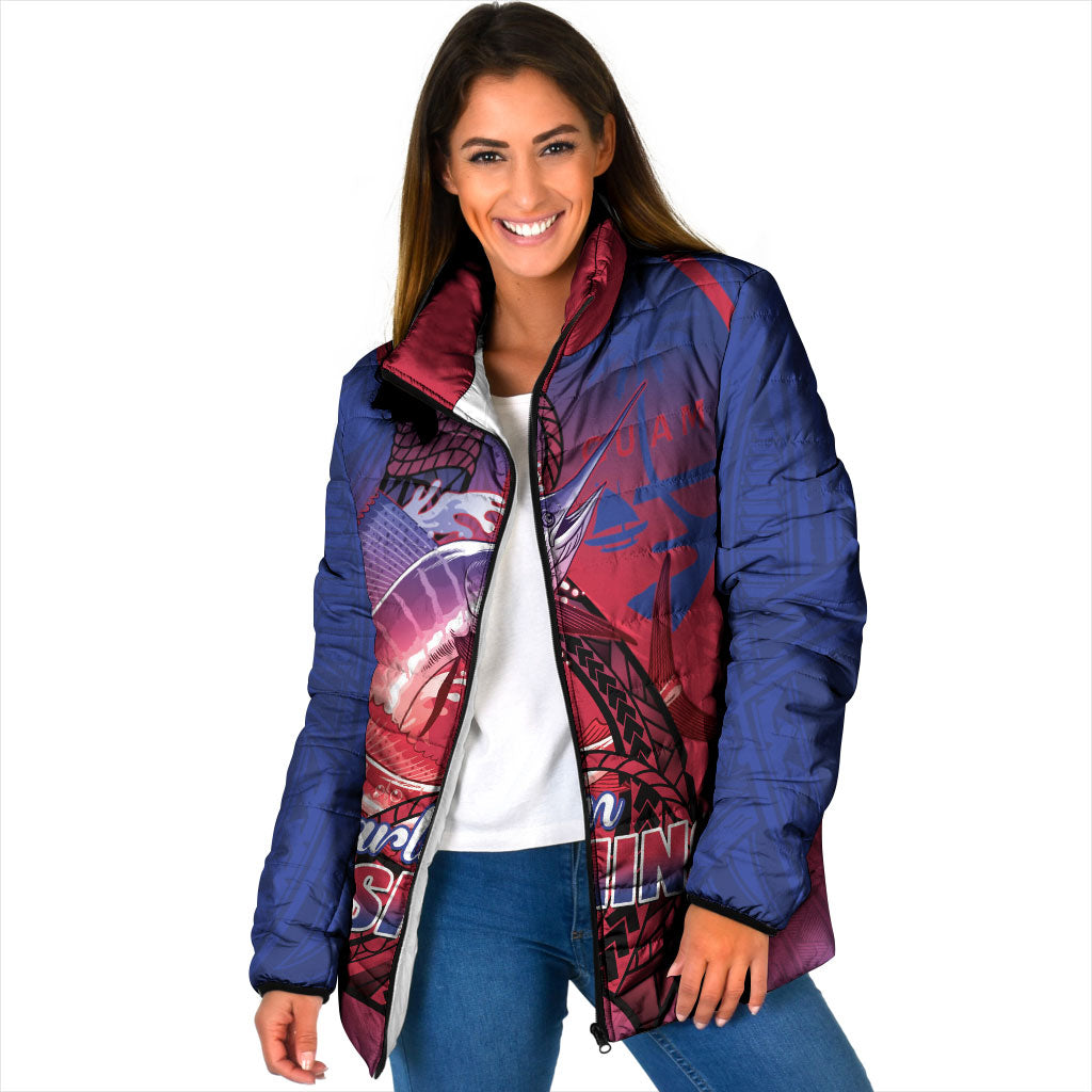 Guam Blue Marlin Fishing Padded Jacket Guahan Fish Hook Tattoo