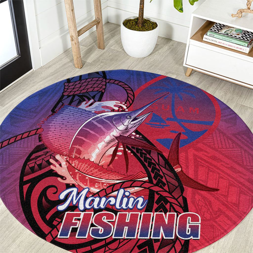 Guam Blue Marlin Fishing Round Carpet Guahan Fish Hook Tattoo