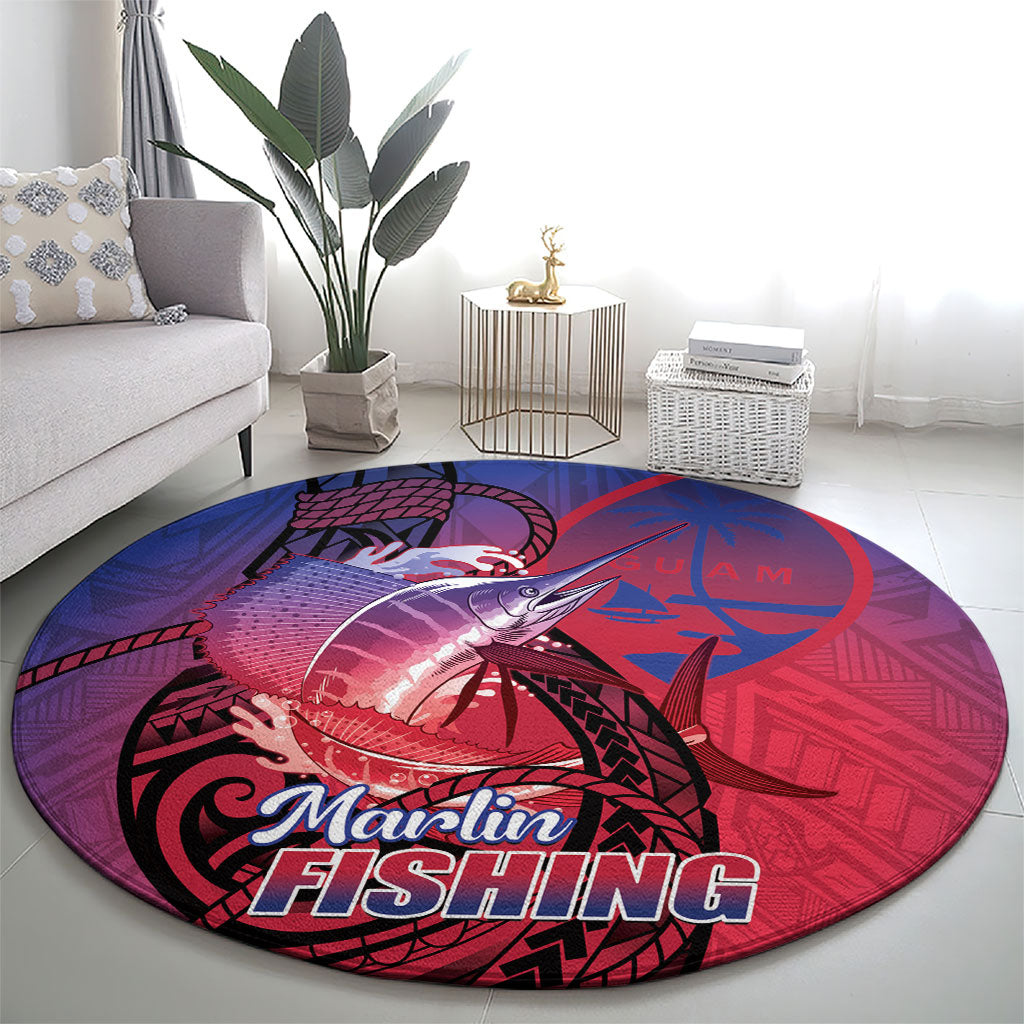 Guam Blue Marlin Fishing Round Carpet Guahan Fish Hook Tattoo