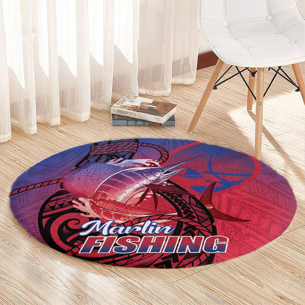Guam Blue Marlin Fishing Round Carpet Guahan Fish Hook Tattoo