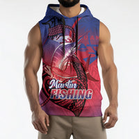 Guam Blue Marlin Fishing Sleeveless Hoodie Guahan Fish Hook Tattoo