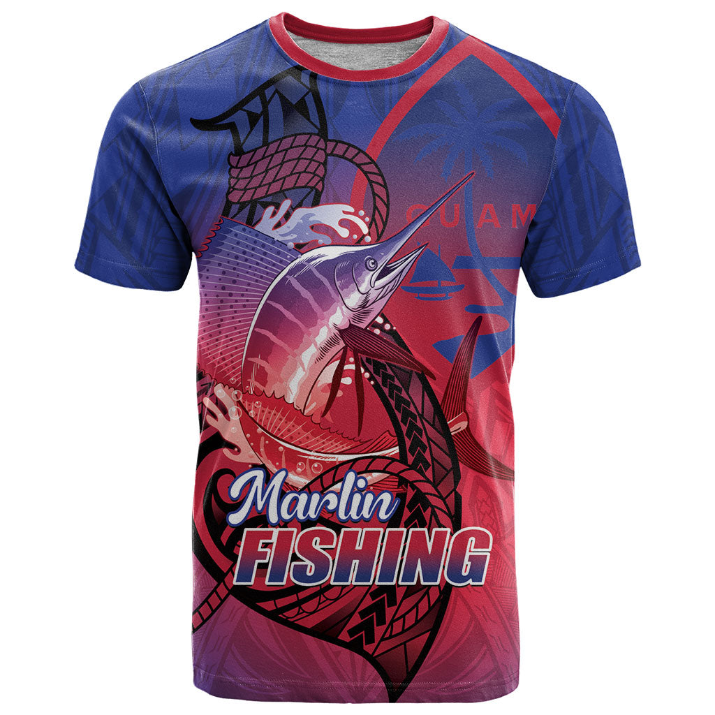Guam Blue Marlin Fishing T Shirt Guahan Fish Hook Tattoo LT14 Blue - Polynesian Pride