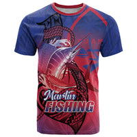 Guam Blue Marlin Fishing T Shirt Guahan Fish Hook Tattoo LT14 Blue - Polynesian Pride