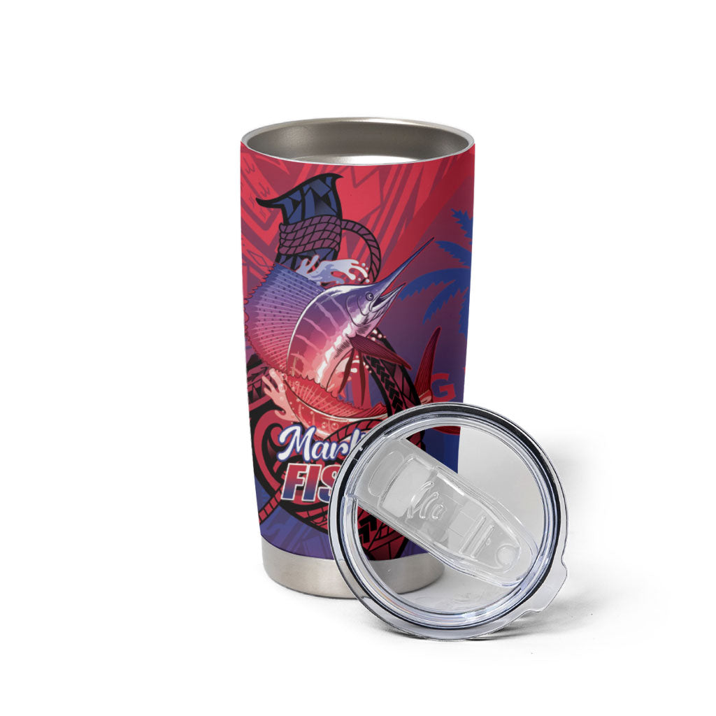 Guam Blue Marlin Fishing Tumbler Cup Guahan Fish Hook Tattoo