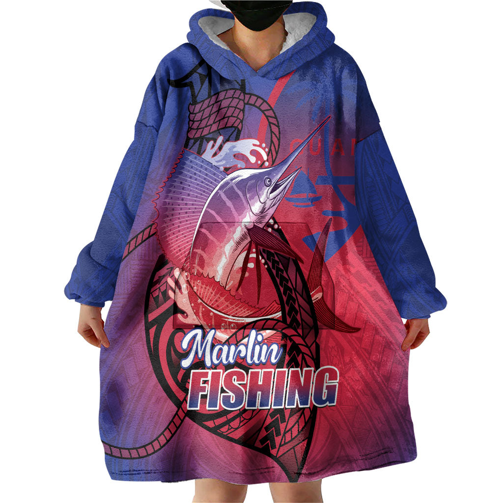 Guam Blue Marlin Fishing Wearable Blanket Hoodie Guahan Fish Hook Tattoo LT14 - Polynesian Pride
