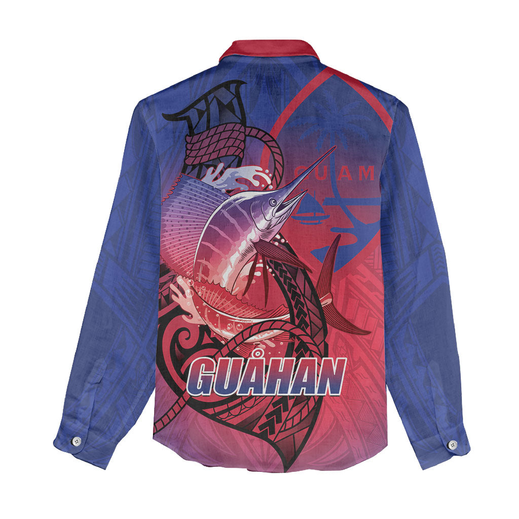 Guam Blue Marlin Fishing Women Casual Shirt Guahan Fish Hook Tattoo LT14 - Polynesian Pride