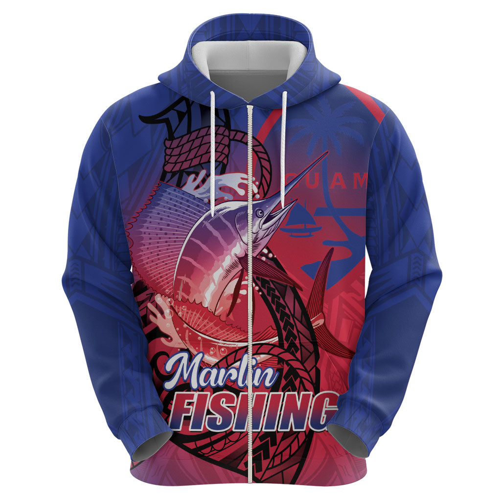 Guam Blue Marlin Fishing Zip Hoodie Guahan Fish Hook Tattoo