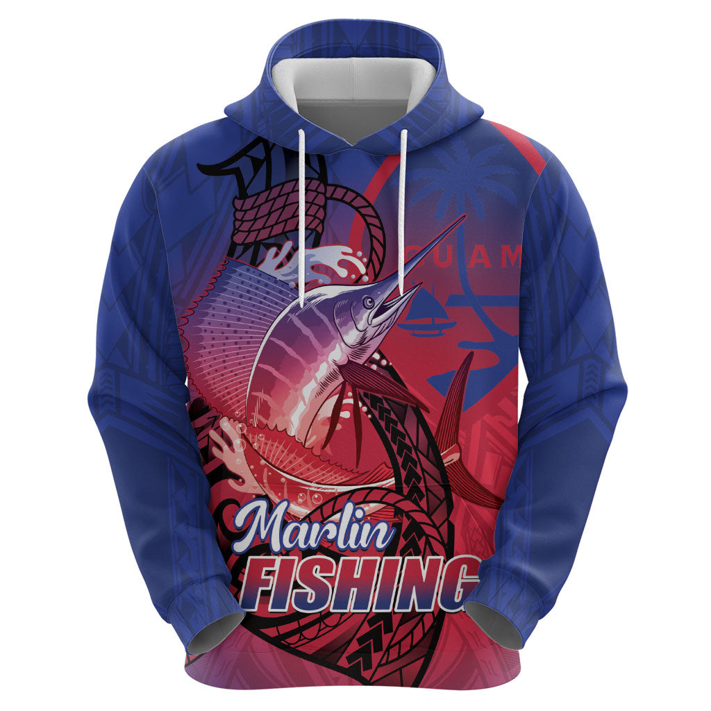 Guam Blue Marlin Fishing Zip Hoodie Guahan Fish Hook Tattoo