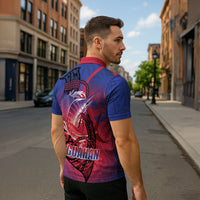 Guam Blue Marlin Fishing Zipper Polo Shirt Guahan Fish Hook Tattoo