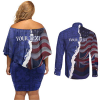 Personalized Hawaii Statehood Day Couples Matching Off Shoulder Short Dress and Long Sleeve Button Shirt 66th Anniversary - Polynesian Pride