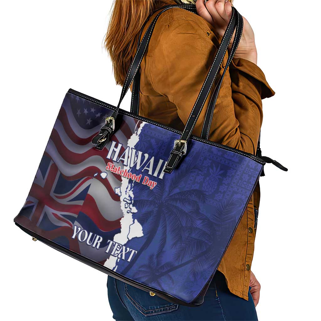 Personalized Hawaii Statehood Day Leather Tote Bag 66th Anniversary - Polynesian Pride