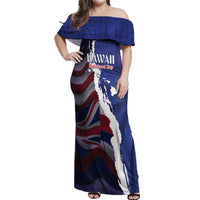 Personalized Hawaii Statehood Day Off Shoulder Maxi Dress 66th Anniversary - Polynesian Pride