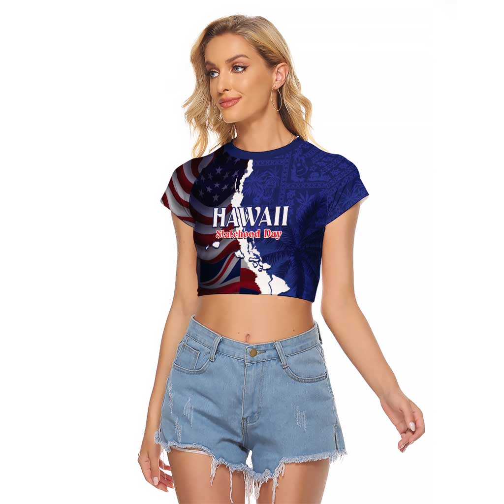 Personalized Hawaii Statehood Day Raglan Cropped T Shirt 66th Anniversary - Polynesian Pride