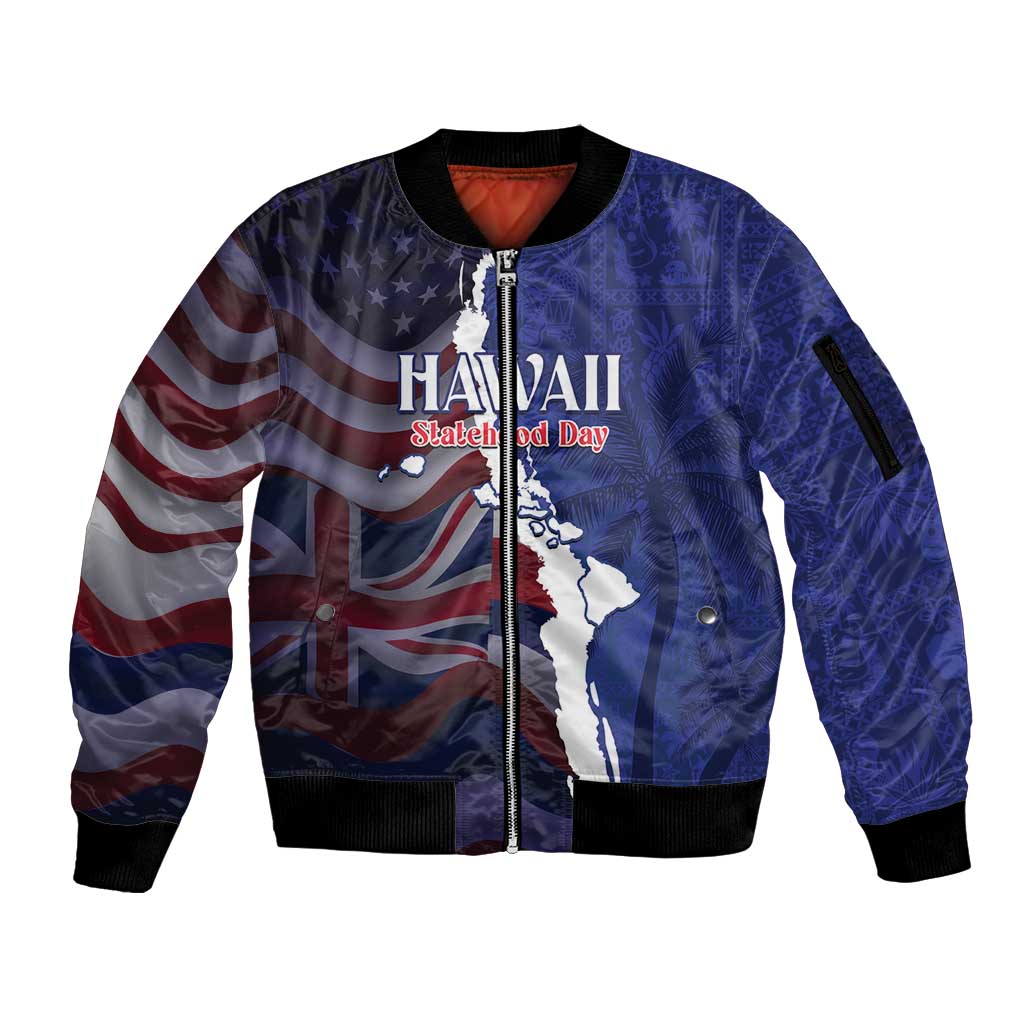 Personalized Hawaii Statehood Day Sleeve Zip Bomber Jacket 66th Anniversary - Polynesian Pride