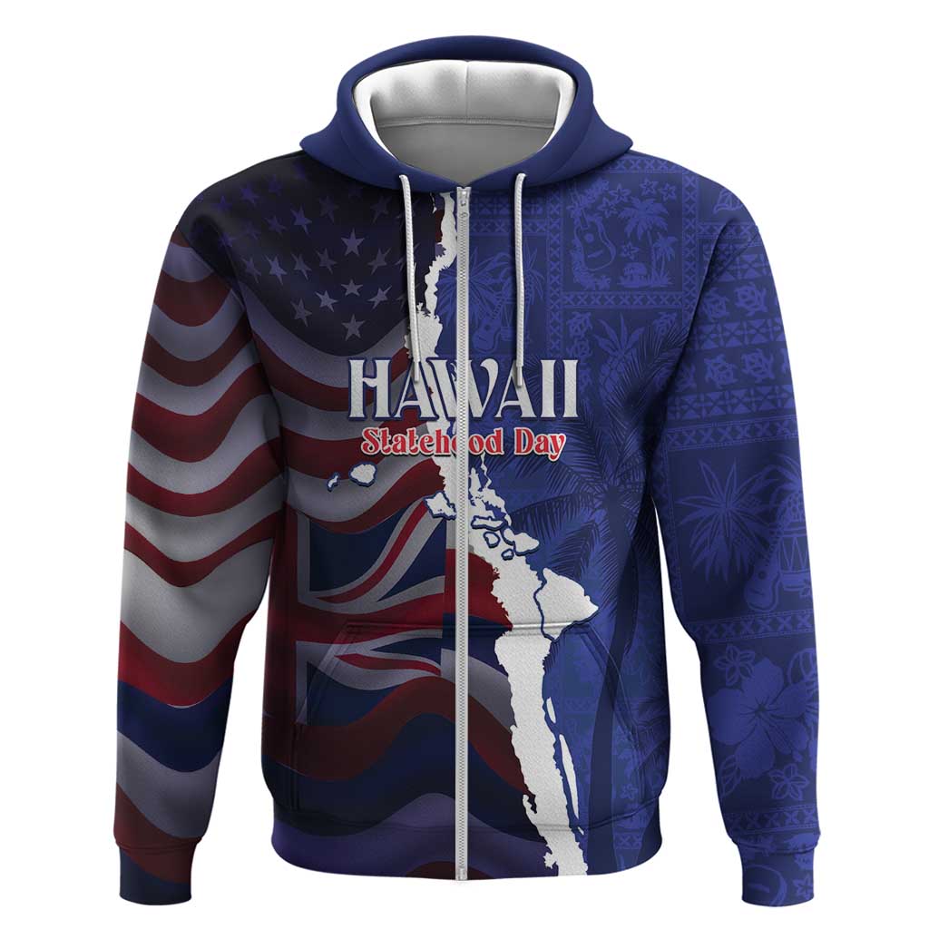 Personalized Hawaii Statehood Day Zip Hoodie 66th Anniversary - Polynesian Pride