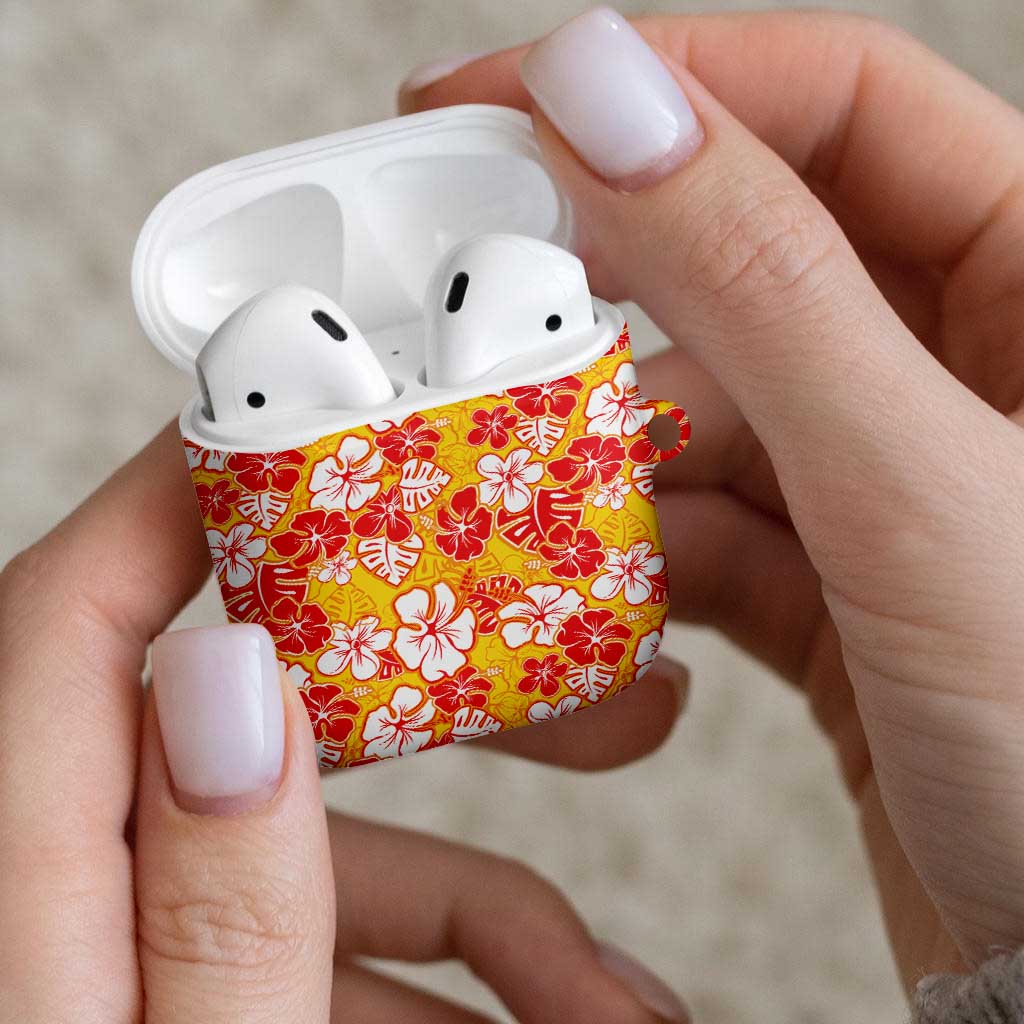 Yellow Hawaii Hibiscus AirPods Case Tropical Flowers Seamless Pattern - Polynesian Pride