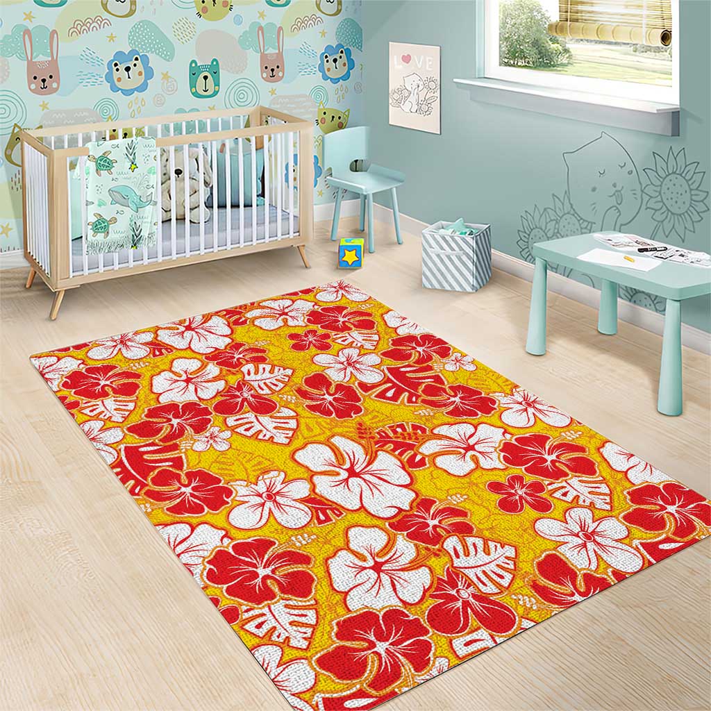 Yellow Hawaii Hibiscus Area Rug Tropical Flowers Seamless Pattern - Polynesian Pride