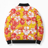 Yellow Hawaii Hibiscus Bomber Puffer Jacket Tropical Flowers Seamless Pattern - Polynesian Pride