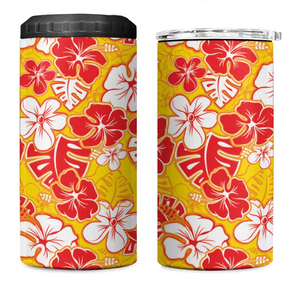 Yellow Hawaii Hibiscus 4 in 1 Can Cooler Tumbler Tropical Flowers Seamless Pattern - Polynesian Pride
