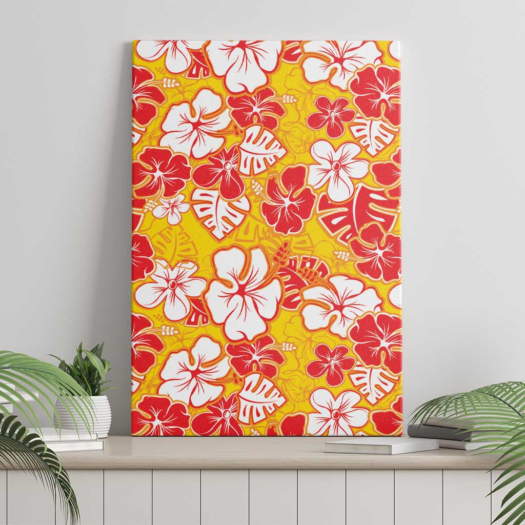 Yellow Hawaii Hibiscus Canvas Wall Art Tropical Flowers Seamless Pattern LT14 - Polynesian Pride