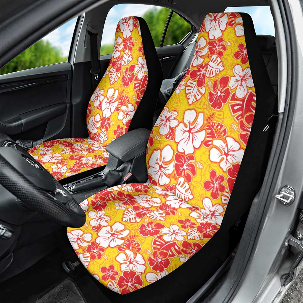 Yellow Hawaii Hibiscus Car Seat Cover Tropical Flowers Seamless Pattern - Polynesian Pride