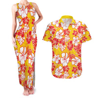 Yellow Hawaii Hibiscus Couples Matching Tank Maxi Dress and Hawaiian Shirt Tropical Flowers Seamless Pattern - Polynesian Pride