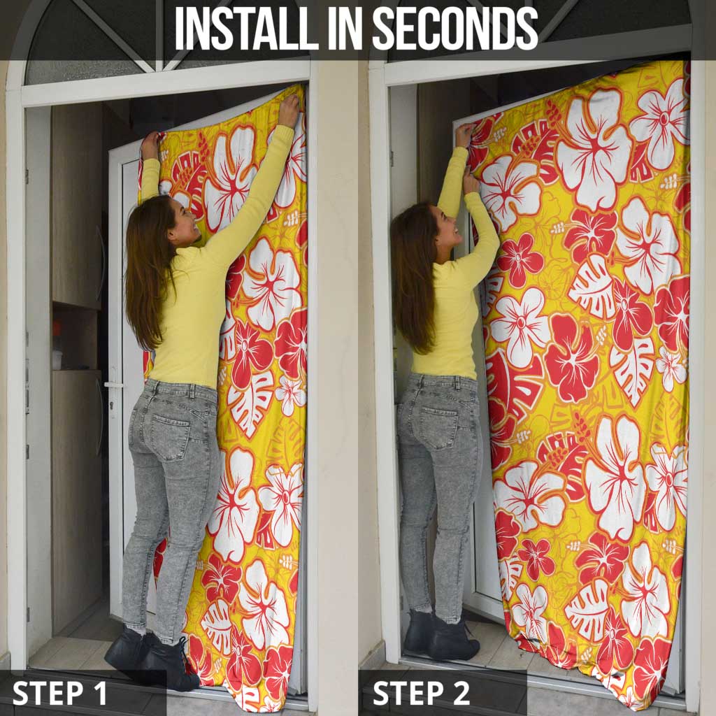 Yellow Hawaii Hibiscus Door Cover Tropical Flowers Seamless Pattern - Polynesian Pride
