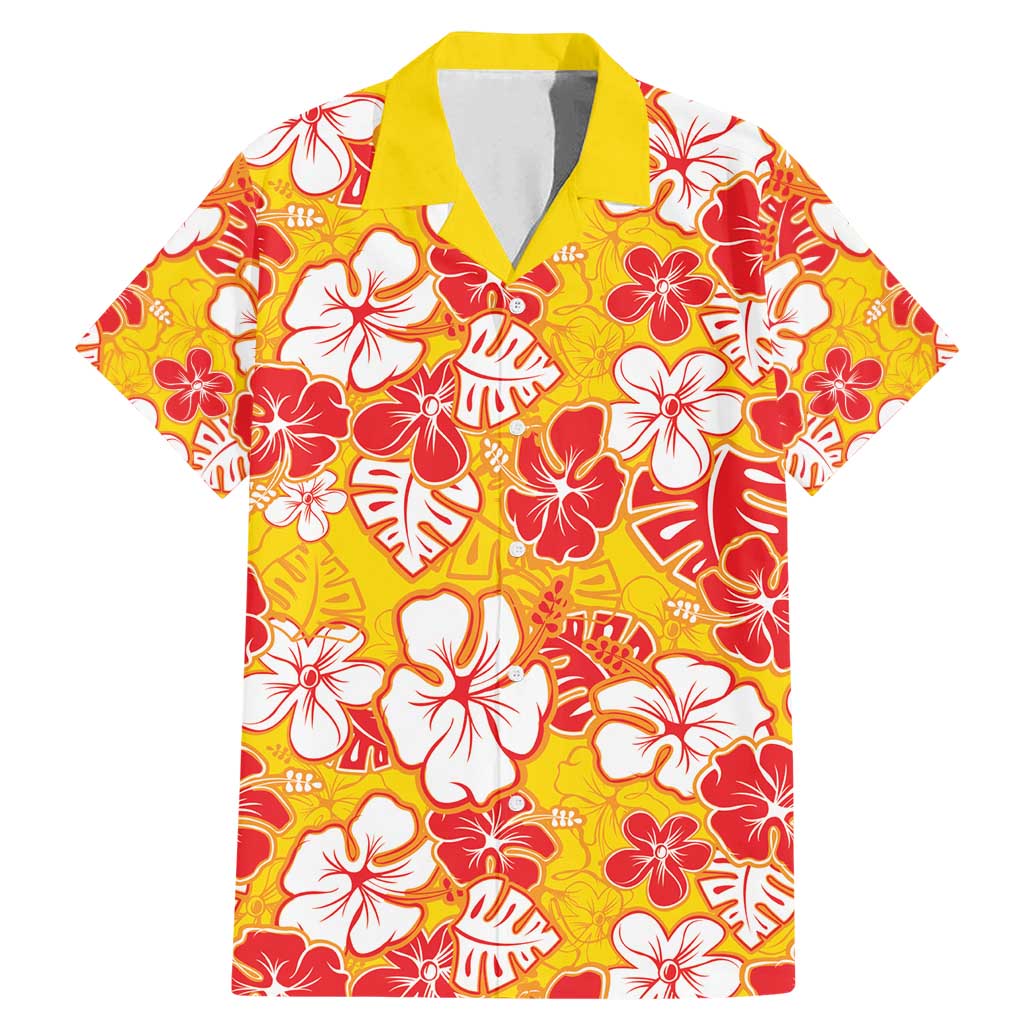 Yellow Hawaii Hibiscus Family Matching Mermaid Dress and Hawaiian Shirt Tropical Flowers Seamless Pattern - Polynesian Pride