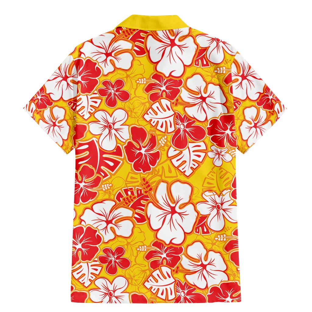 Yellow Hawaii Hibiscus Family Matching Mermaid Dress and Hawaiian Shirt Tropical Flowers Seamless Pattern - Polynesian Pride