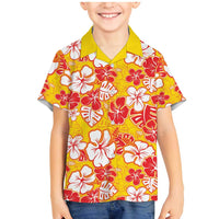 Yellow Hawaii Hibiscus Family Matching Mermaid Dress and Hawaiian Shirt Tropical Flowers Seamless Pattern - Polynesian Pride