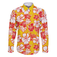 Yellow Hawaii Hibiscus Family Matching Off Shoulder Maxi Dress and Hawaiian Shirt Tropical Flowers Seamless Pattern - Polynesian Pride