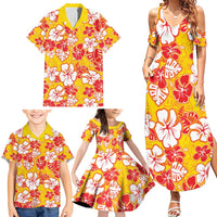 Yellow Hawaii Hibiscus Family Matching Summer Maxi Dress and Hawaiian Shirt Tropical Flowers Seamless Pattern - Polynesian Pride