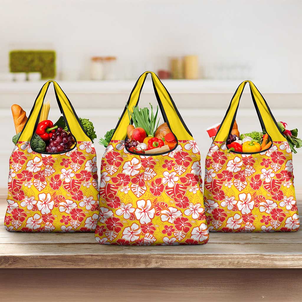 Yellow Hawaii Hibiscus Grocery Bag Tropical Flowers Seamless Pattern - Polynesian Pride