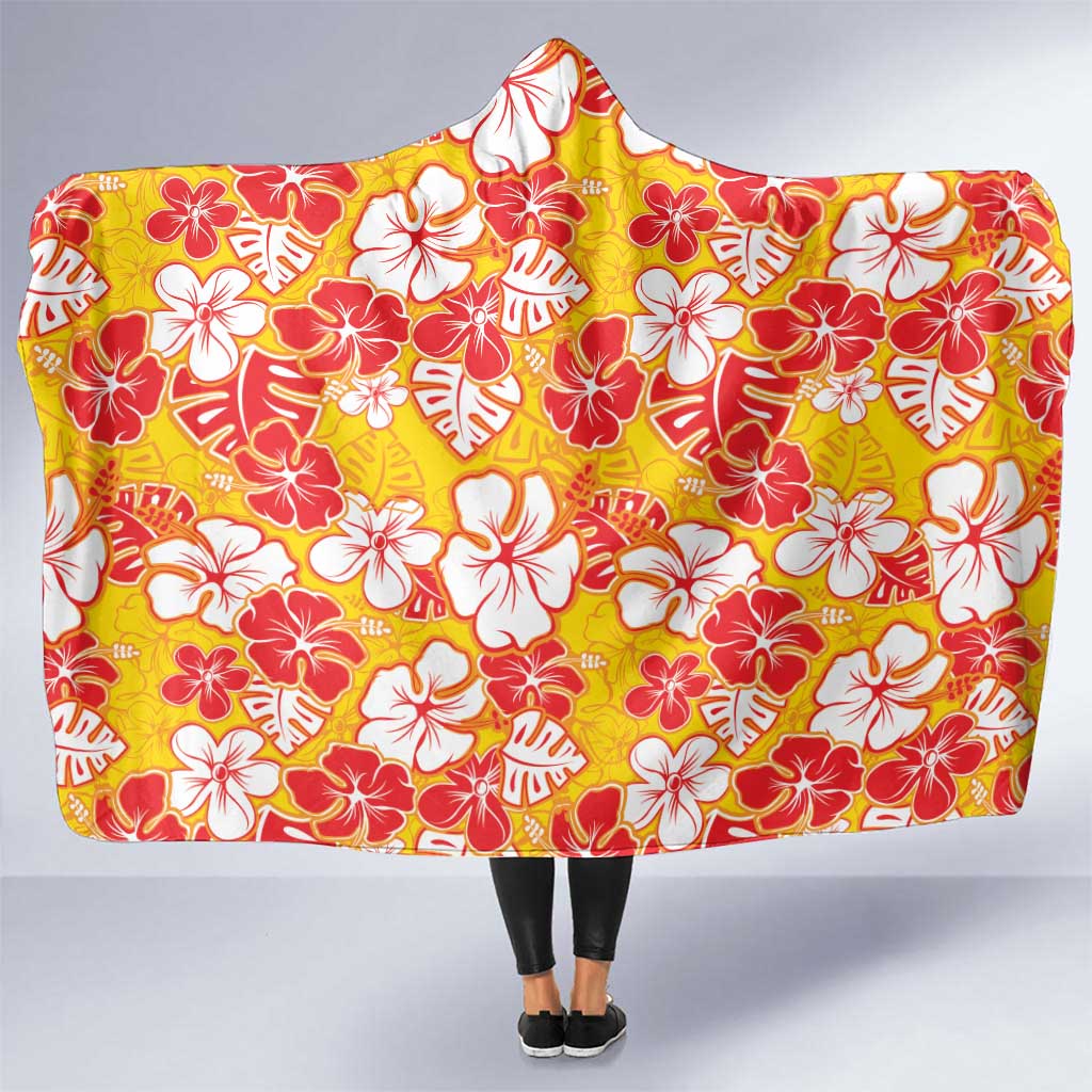 Yellow Hawaii Hibiscus Hooded Blanket Tropical Flowers Seamless Pattern - Polynesian Pride