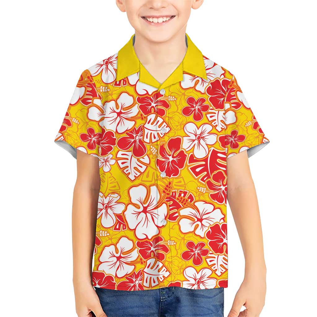 Yellow Hawaii Hibiscus Kid Hawaiian Shirt Tropical Flowers Seamless Pattern - Polynesian Pride