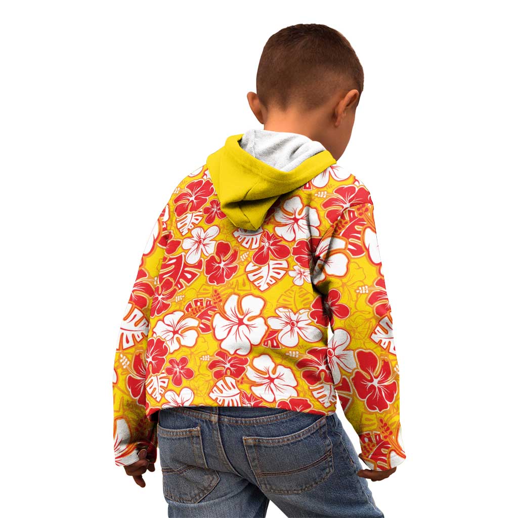 Yellow Hawaii Hibiscus Kid Hoodie Tropical Flowers Seamless Pattern - Polynesian Pride