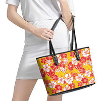 Yellow Hawaii Hibiscus Leather Tote Bag Tropical Flowers Seamless Pattern - Polynesian Pride